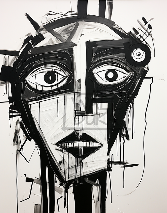 distorted face black and white abstract wall art