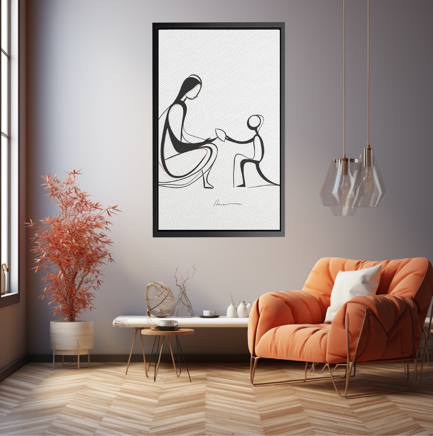 Man and Child in Stylized Line Work